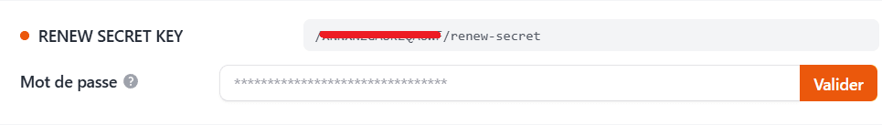 Emplacement du mot de passe de la clé API